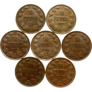 Russia For Finland 10 Pennia 1897-1917 Lot of 7 coins