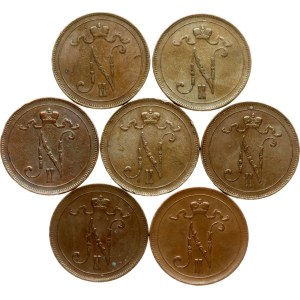Russia For Finland 10 Pennia 1897-1917 Lot of 7 coins