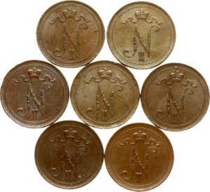 Russia For Finland 10 Pennia 1897-1917 Lot of 7 coins