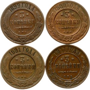 Russia 3 Kopecks 1899-1911 СПБ Lot of 4 coins