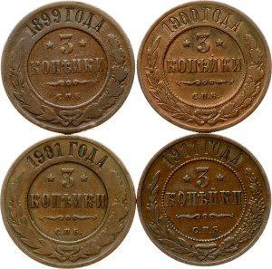 Russia 3 Kopecks 1899-1911 СПБ Lot of 4 coins