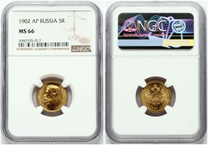 Russia 5 Roubles 1902 AP NGC MS 66