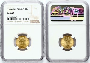 Russia 5 Roubles 1902 AP NGC MS 66