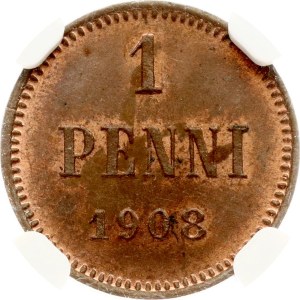 Russia For Finland 1 Penni 1908 NGC MS 63 RB