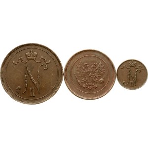 Russia For Finland 1 - 10 pennia 1914-1917 Lot of 3 coins