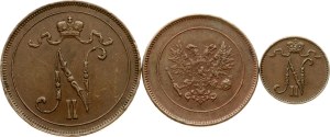 Russia For Finland 1 - 10 pennia 1914-1917 Lot of 3 coins