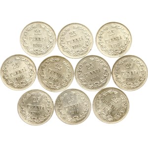 Russia For Finland 25 Pennia 1916 S Lot of 10 coins