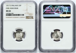 Russia For Finland 25 Pennia 1917 S NGC MS 66