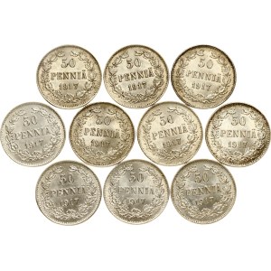 Russia For Finland 50 Pennia 1917 S Lot of 10 coins
