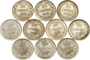 Russia For Finland 50 Pennia 1917 S Lot of 10 coins