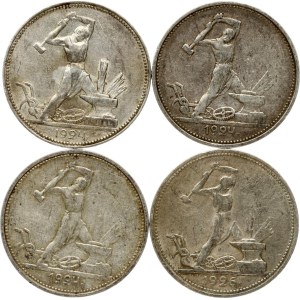 Russia USSR 50 Kopecks 1924 & 1926 Lot of 4 coins