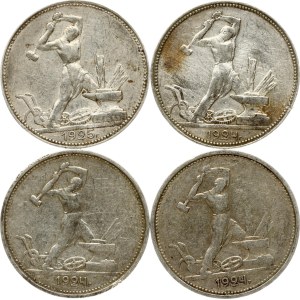 Russia USSR 50 Kopecks 1924 & 1925 Lot of 4 coins