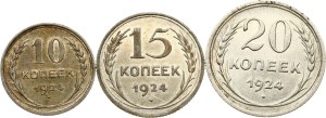Russia USSR 10 - 20 Kopecks 1924 Lot of 3 coins