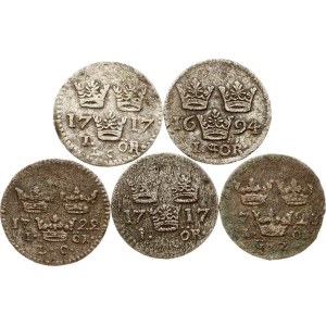 Sweden 1 Ore 1694-1723 Lot of 5 coins