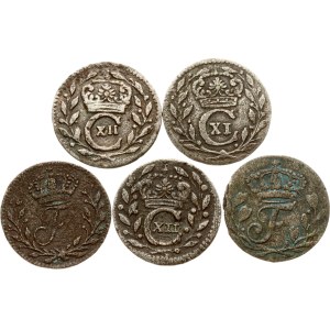 Sweden 1 Ore 1694-1723 Lot of 5 coins
