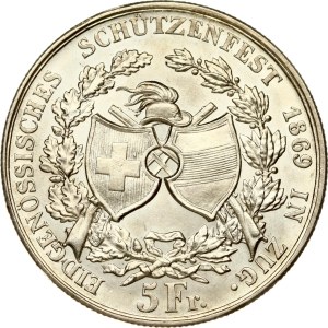 Switzerland 5 Francs 1869 Zug Shooting Festival