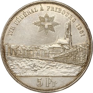 Switzerland 5 Francs 1881 Fribourg Shooting Festival