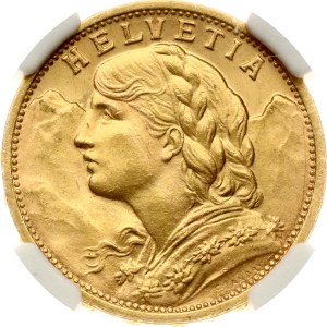 Switzerland 20 Francs 1908 B NGC MS 64