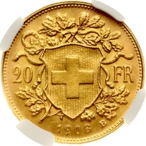 Switzerland 20 Francs 1908 B NGC MS 64