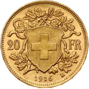 Switzerland 20 Francs 1916 B Vreneli