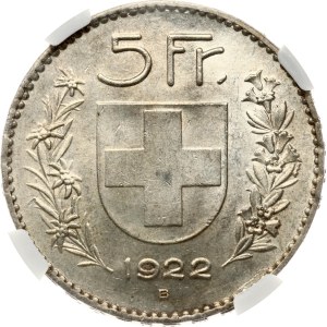 Switzerland 5 Francs 1922 B Herdsman NGC MS 62