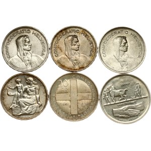 Switzerland 5 & 20 Francs 1933-1999 Lot of 6 coins
