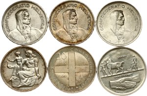 Switzerland 5 & 20 Francs 1933-1999 Lot of 6 coins
