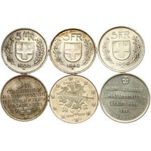 Switzerland 5 & 20 Francs 1933-1999 Lot of 6 coins