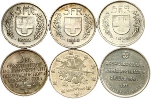 Switzerland 5 & 20 Francs 1933-1999 Lot of 6 coins