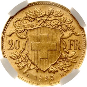Switzerland 20 Francs 1935 LB Vreneli NGC MS 64