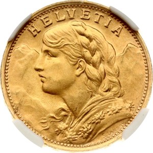 Switzerland 20 Francs 1947 B Vreneli NGC MS 65