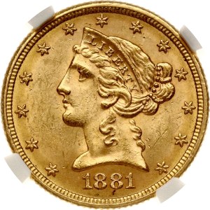USA 5 Dollars 1881 NGC MS 62