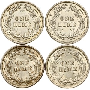 USA Barber Dime 1913-1916 Lot of 4 coins
