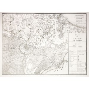 GDAŃSK. Uproszczony plan miasta z mapą okolicy w czasie oblężenia Gdańska w ...