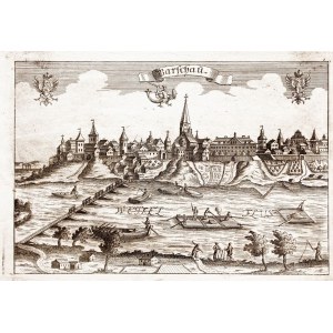 WARSZAWA. Panorama miasta od str. Wisły, anonim, ok. 1750; na tle nieba 2 ...