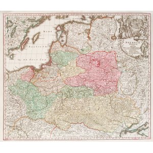 POLSKA, LITWA. Mapa Polski i Litwy, stan czwarty, ryt. i wyd. Matthäus Seutter, ...