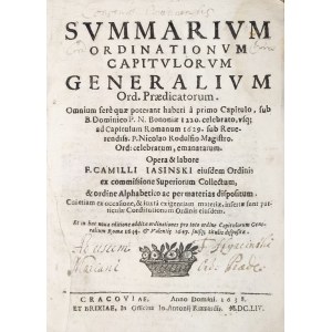 JASIŃSKI, KAMIL, Summarium Ordinationum Capitulorum Generalium Ordinis ...