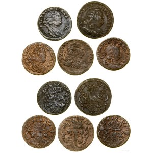 Polska, zestaw 5 x szeląg, 1751 S, 1752 (?), 1753 P, 2 x 1754 H, Gubin