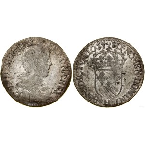 Francja, 1/2 ecu a la mèche longue, 1655 H, La Rochelle