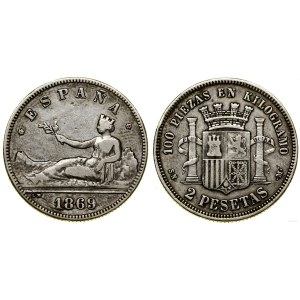 Hiszpania, 2 pesety, 1869, Madryt