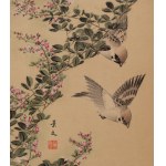 Keibun Matsumura (1779 - 1843), Dwa ptaki w czerwonych kwiatach z albumu Sho Meika Kachō Gafu, 1898