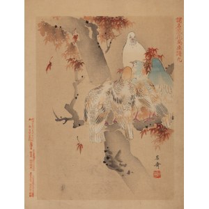 Keibun Matsumura (1779 - 1843), Gołębie i klon z albumu Sho Meika Kachō Gafu, 1898