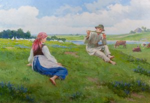 Emil Lindeman (1864 - 1945), Shepherds in the Meadow