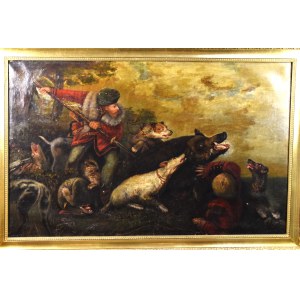 Scena myśliwska - polowanie na dzika, AN, XVIII w.