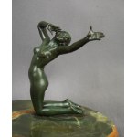"Nymph" business card holder, bronze, onyx, 1920s.