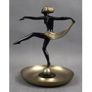 Figura z popielnicą Tancerka Art Deco, ELW Łódź, lata 30-te.