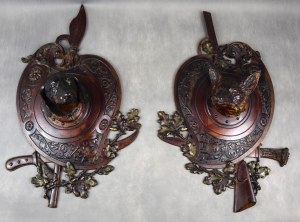 Pair of hunting plaques, polychrome cast iron, con. 19th c.