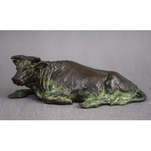 Sculpture Taureau au repos, Japon, Meiji, bronze, signée, vers 1900.