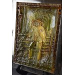 Duża plakieta Góral przy ogrodzeniu, ceramika, Zakopane;