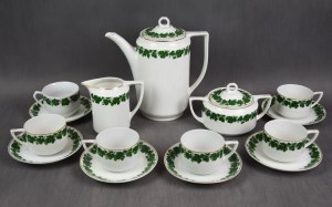 Coffee service, Ćmielów, 1930s, green flowers